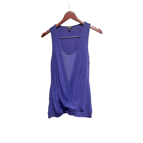 90s Y2K Express Vintage Top Sleeveless Tank Purple Blue Sparkle Faux Wrap Med - Picture 3 of 9